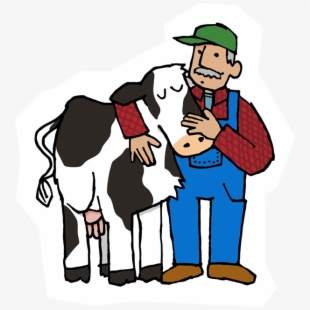 Cow and farmer.