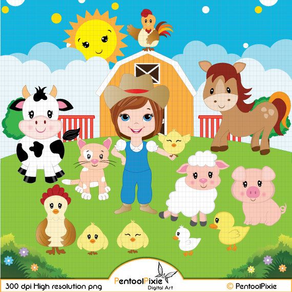 Farm Animals clipart, Farmyard animals, Barn, Sheep, Cow