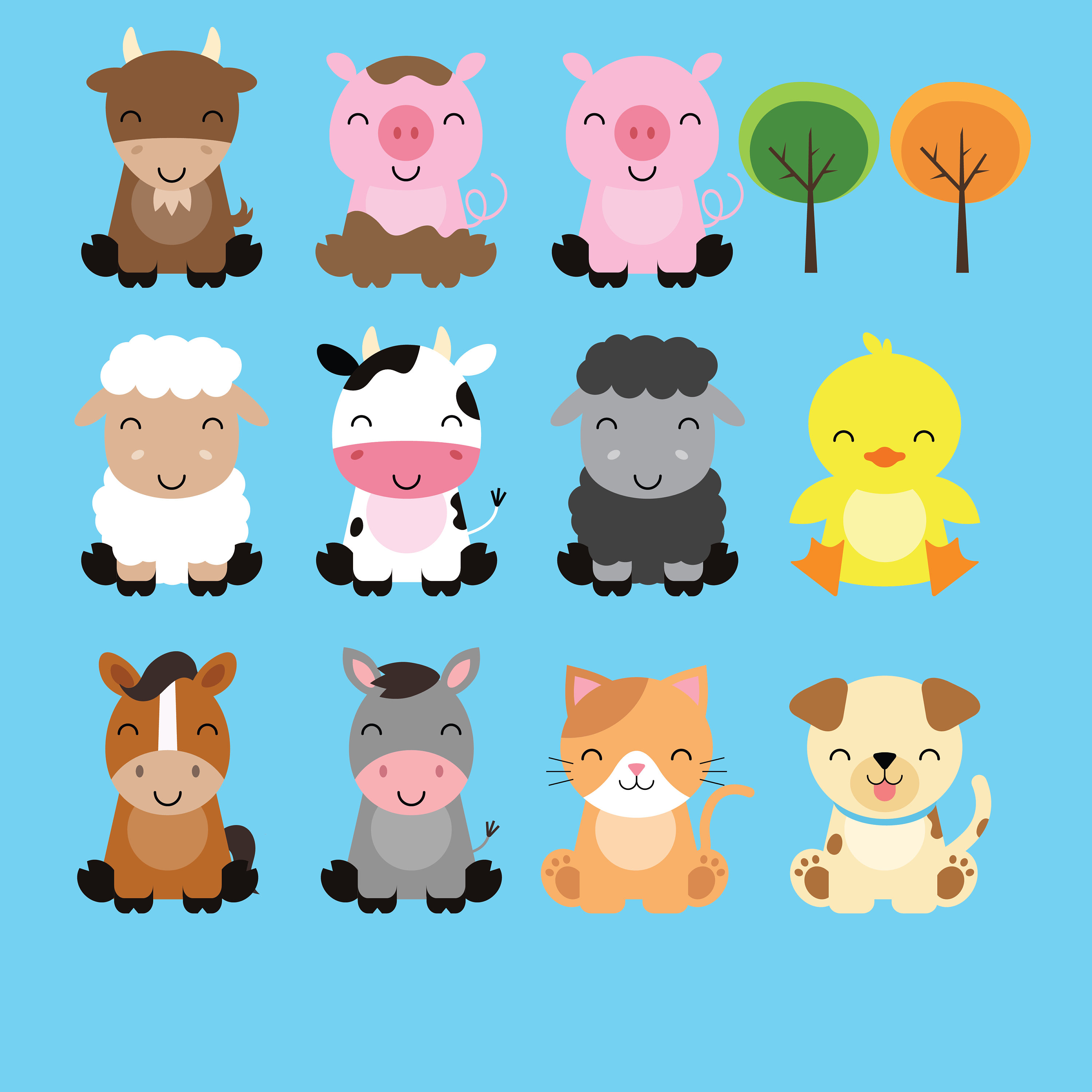 Collection farm animals.