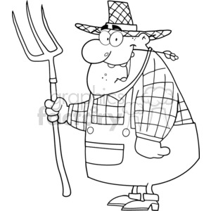Black and white outline of a cartoon farmer clipart
