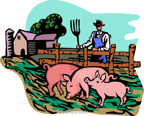 Farm scene with pigs Royalty Free Vector Clip Art
