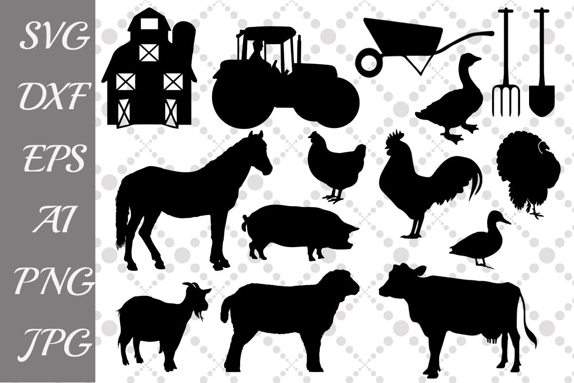 Farm Svg ,FARM ANIMALS, Farm Clipart,Animals Silhouette By