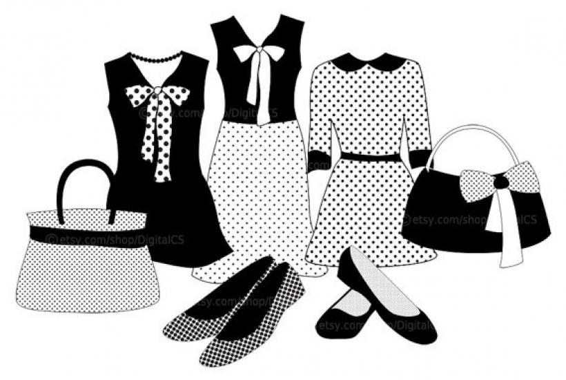 Clipart fashion clothes black and white girl clip art