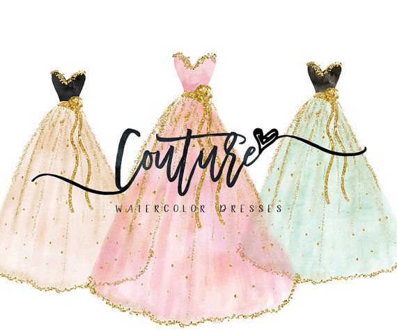 Watercolor Dresses Clipart Fashion Clipart Couture Dress