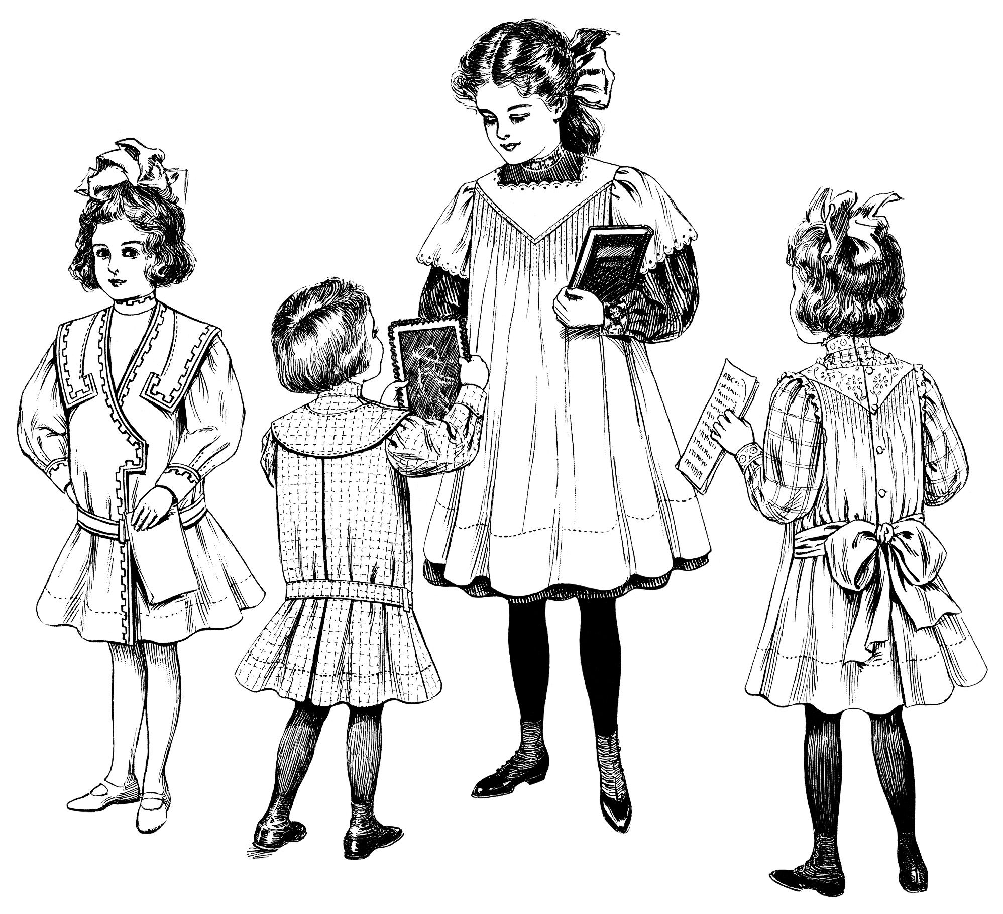 Vintage children clip art, Edwardian girls fashion, free