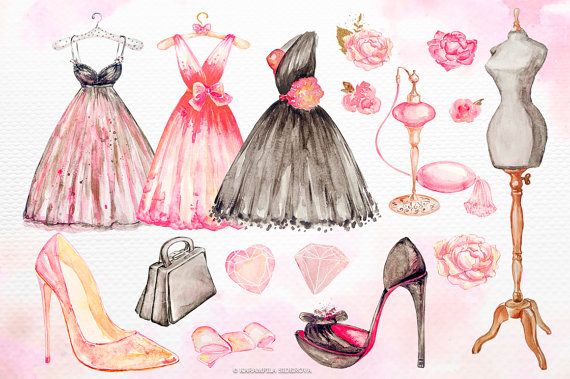 Fashion Clipart Watercolor Floral Illustration French