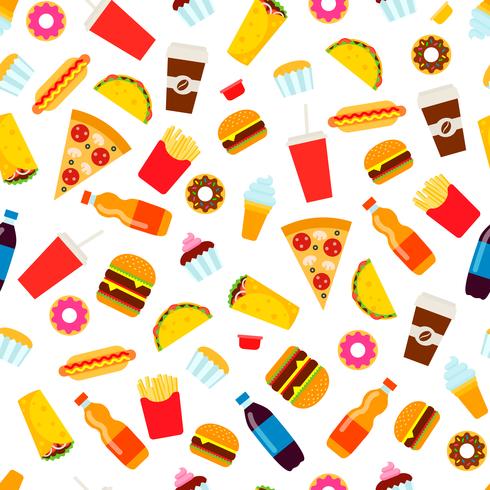 Colorful fast food seamless pattern