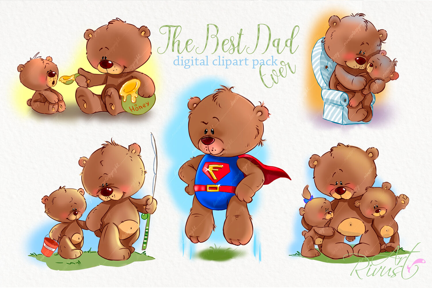 Cute teddy bears with Dad clipart Father