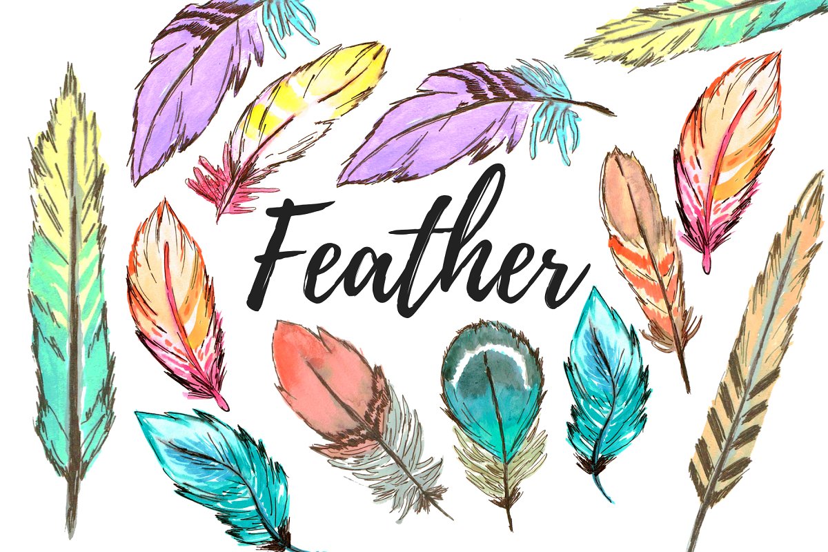 Watercolor bohemian feather.