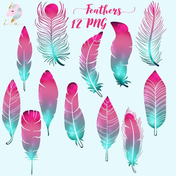 Galaxy feathers, feather clipart, cosmic feathers, feathers