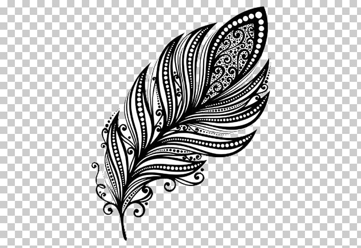 Feather Drawing, Black falling feathers, white and black