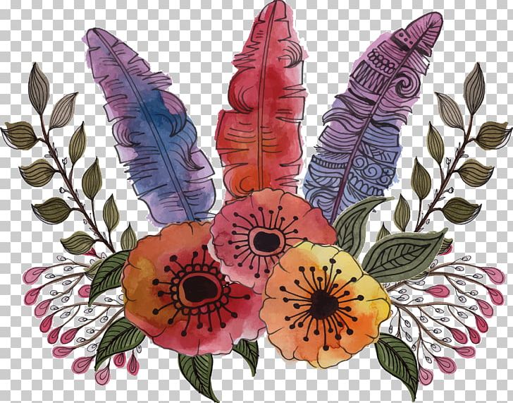Bird Flower Feather Watercolor Painting PNG, Clipart