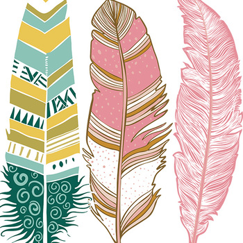 Wispy Aztec Feather Clip Art, Feather ClipArt Images, Pink, Tribal, Native