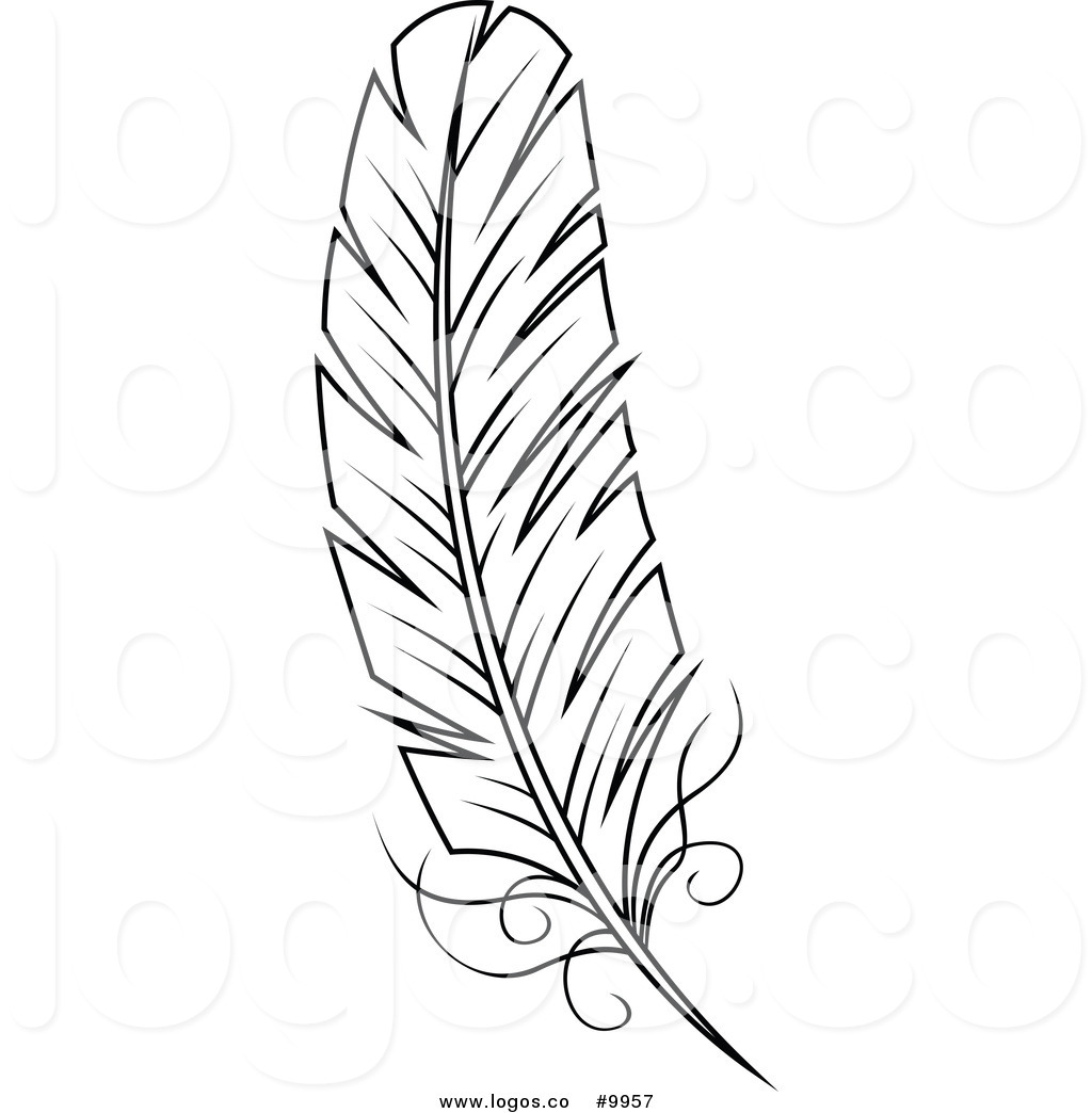 Royalty Free Clip Art Vector Black and White Feather Logo by