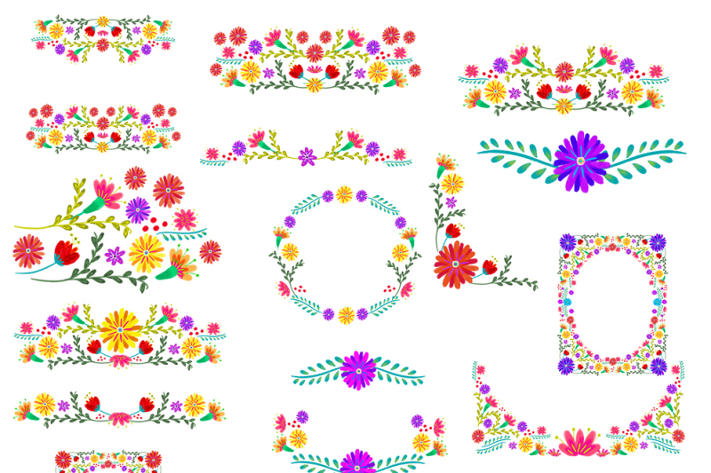 Mexican Watercolor Floral clipart, flowers fiesta clip art