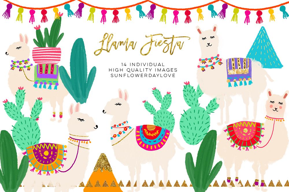 Cactus and Llama Watercolor Clipart set, Cute Llama Clipart