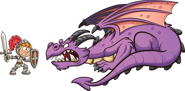 Knight fighting dragon Clipart Image