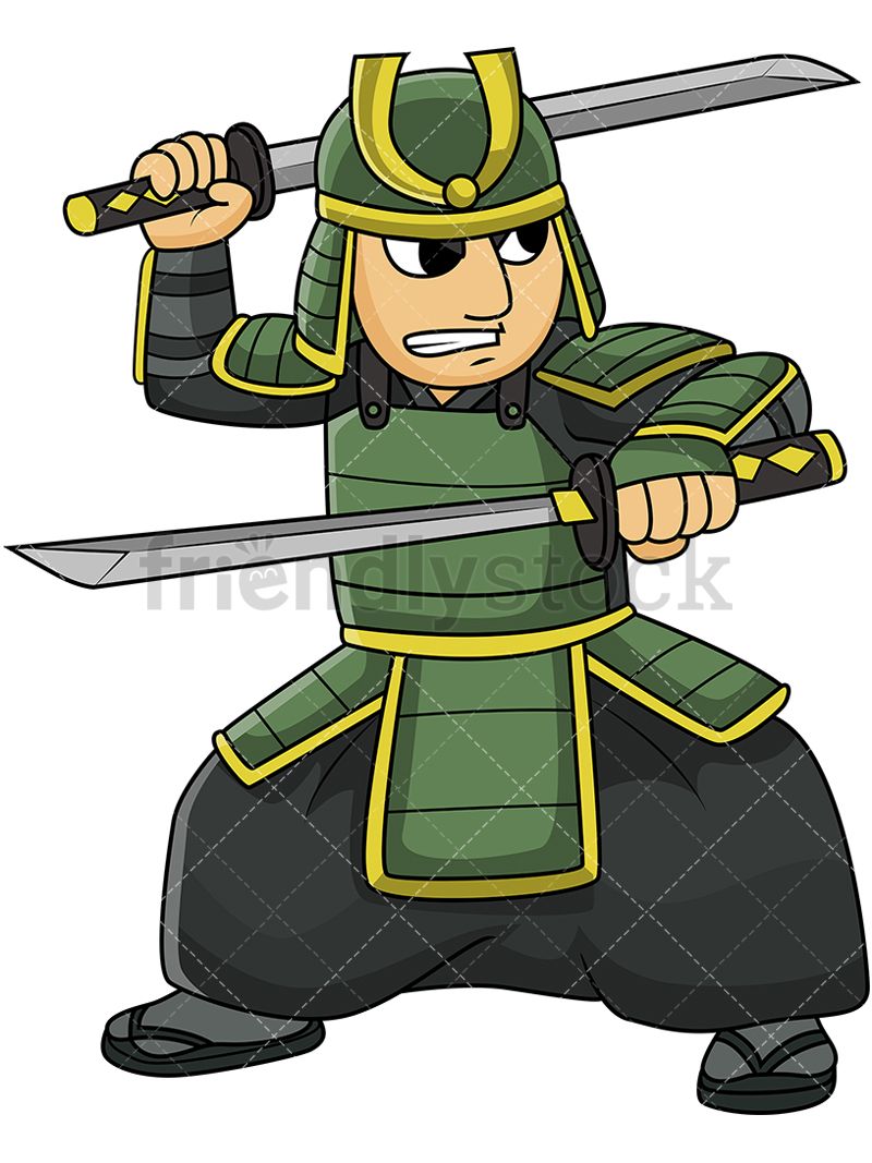 Japanese Bushi Warrior Dual Wielding Katana Swords in