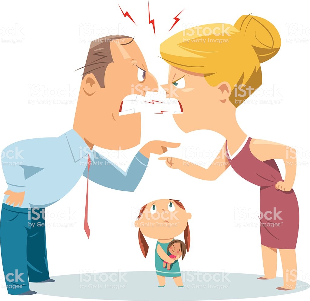 Vector couple fighting in front of child