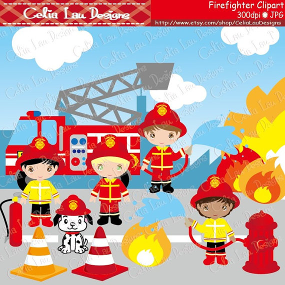 Cute Firefighter Clipart, Fireman clip art