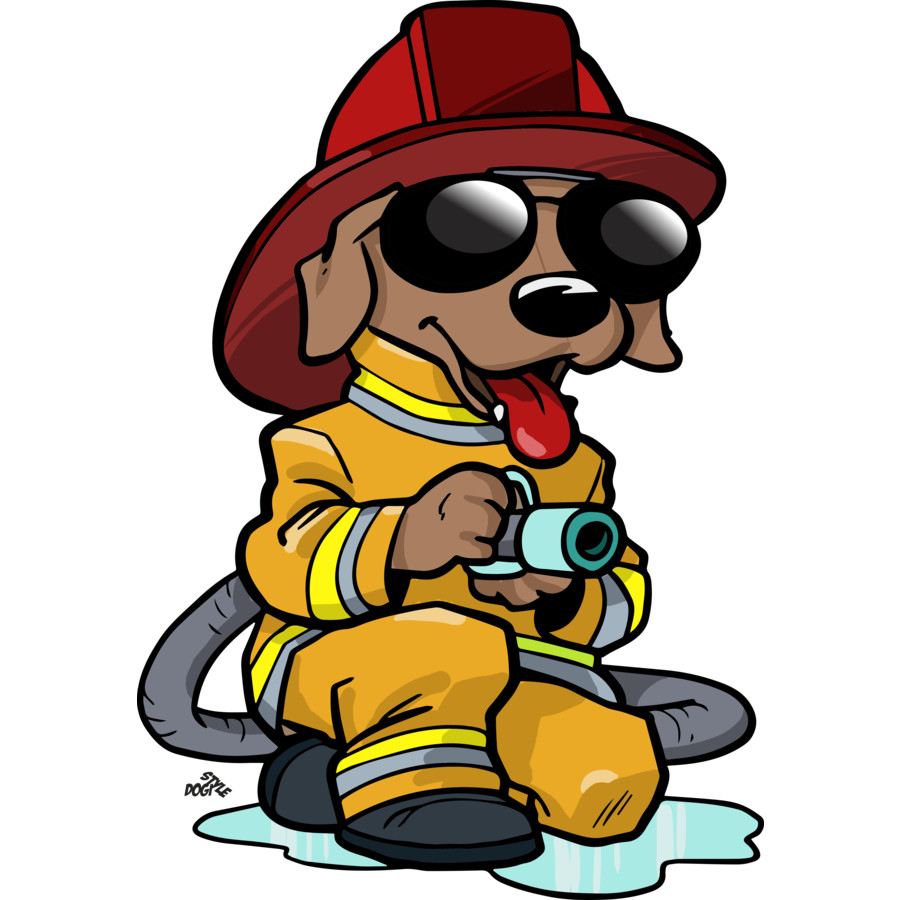 Firefighter dog cartoon.