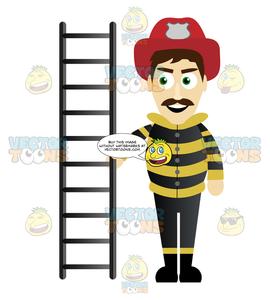 Fireman holding ladder.