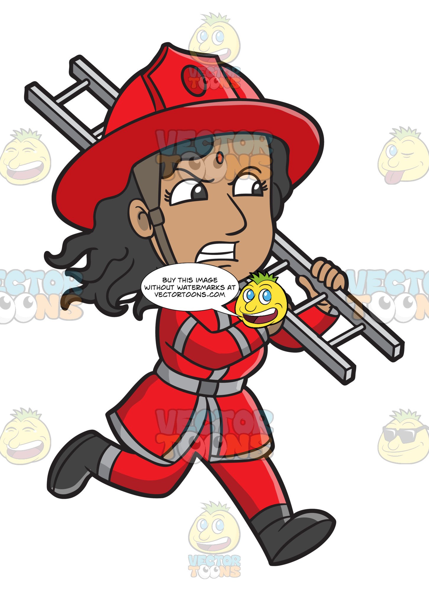 A Female Firefighter Running With A Ladder