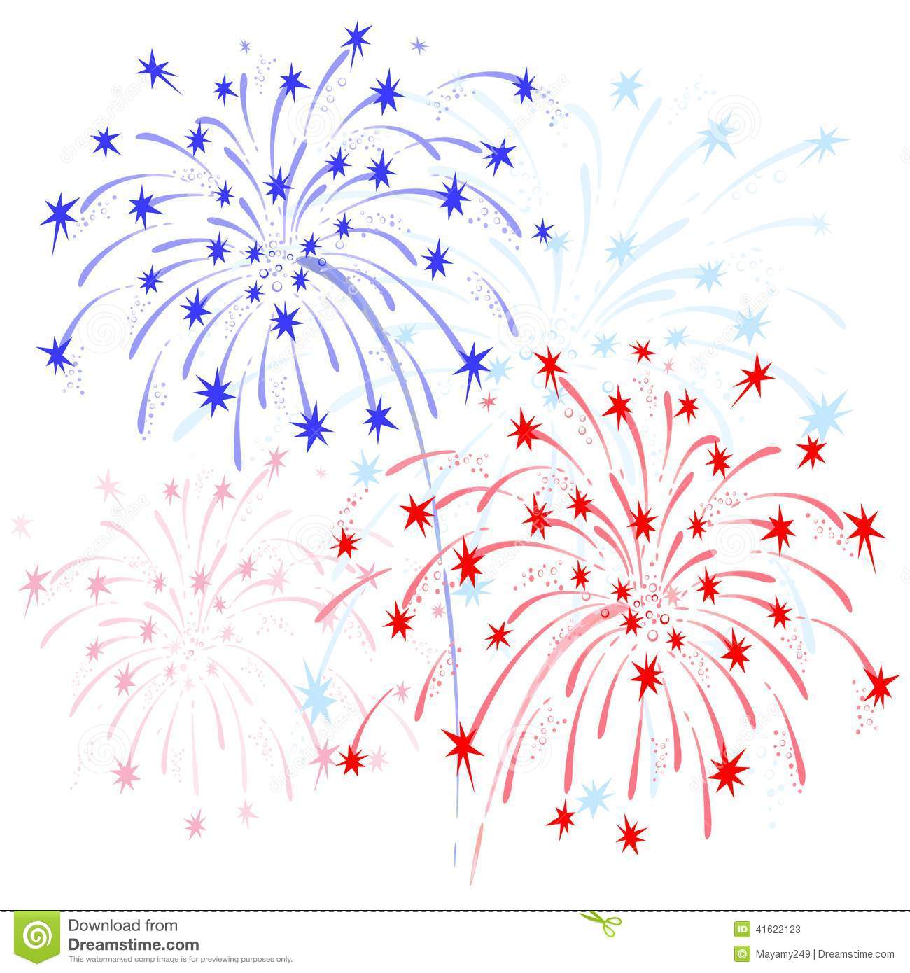 Red white and blue fireworks clipart