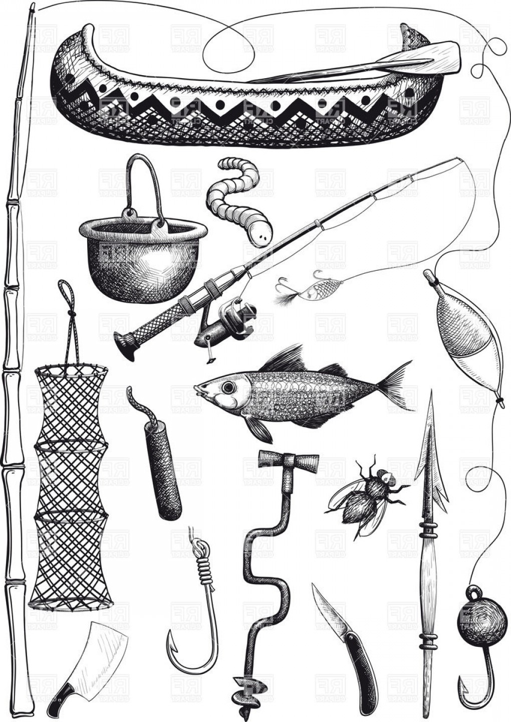 fishing clipart black and white accessory