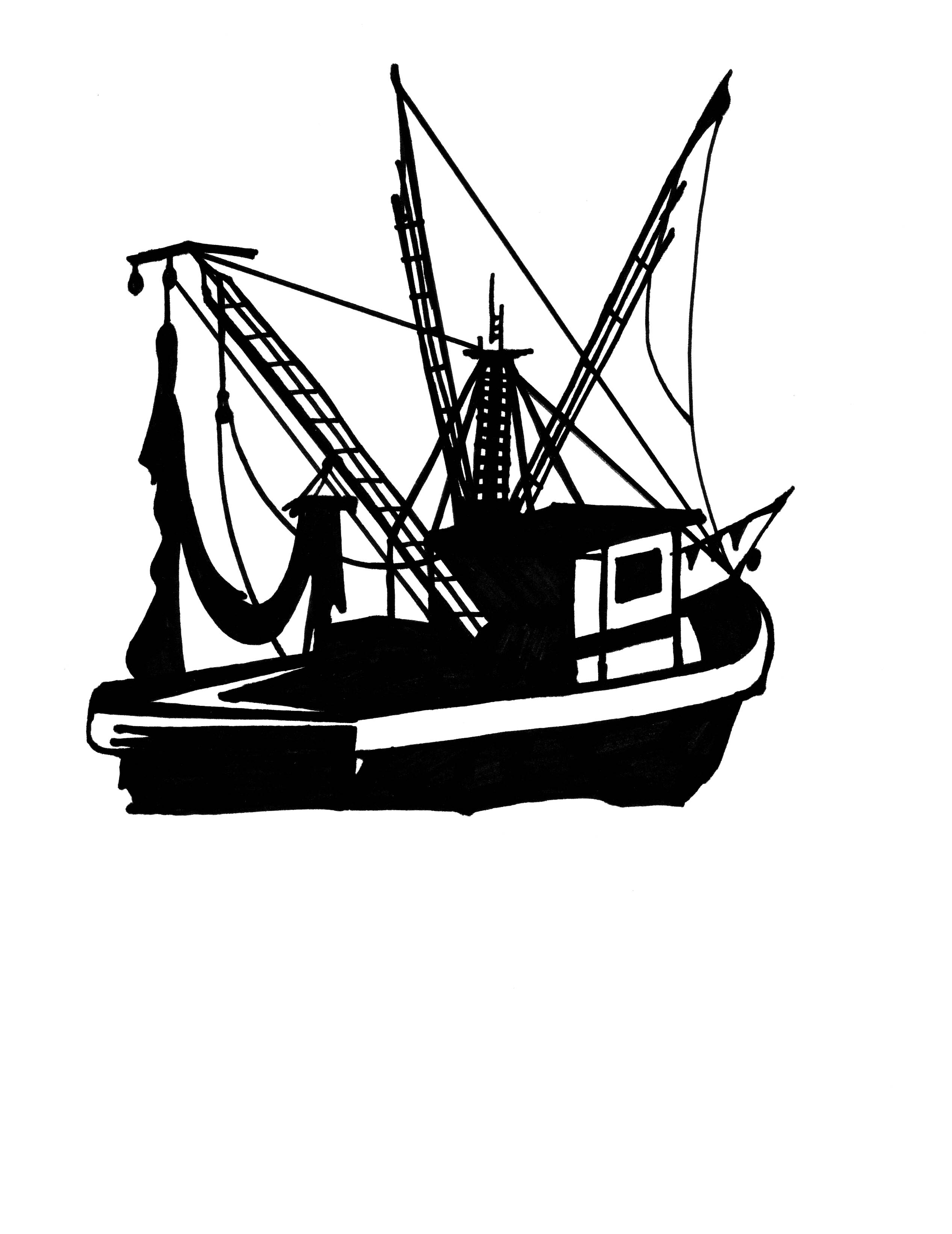Fishing Boat Clipart Black White
