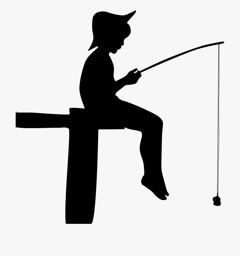 fishing clipart black and white boy