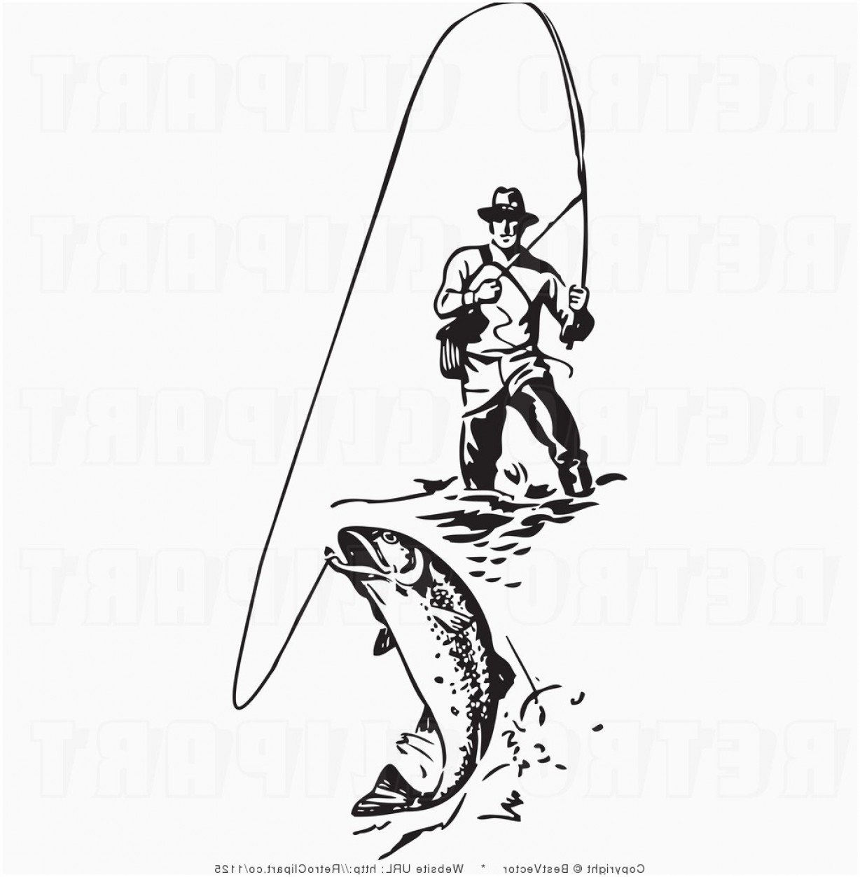 Fly fishing clipart black and white