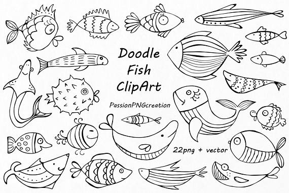 Doodle fish clipart.