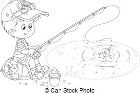 Little boy fishing Illustrations and Clip Art