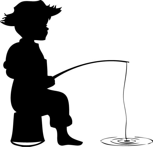 fishing clipart black and white little boy