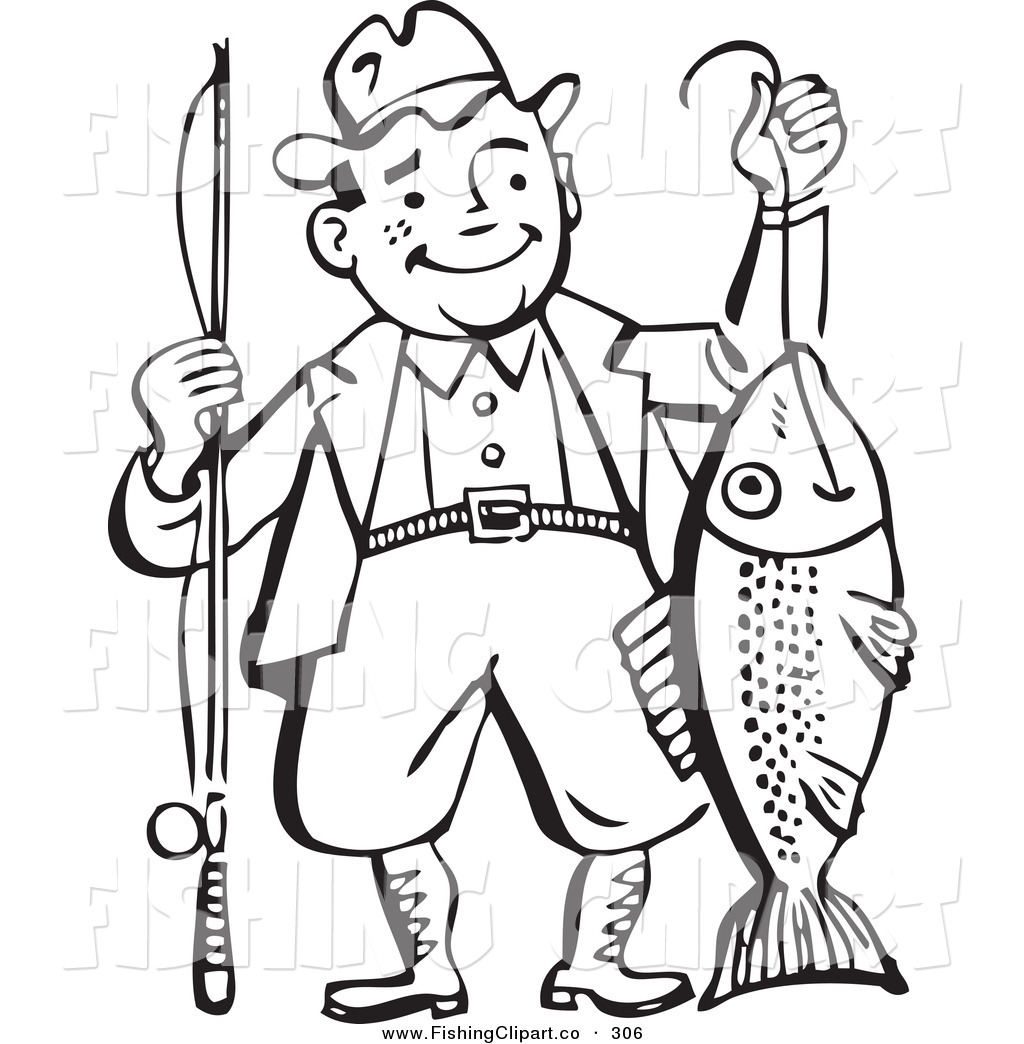 Fisherman fishing clipart black and white free clipart
