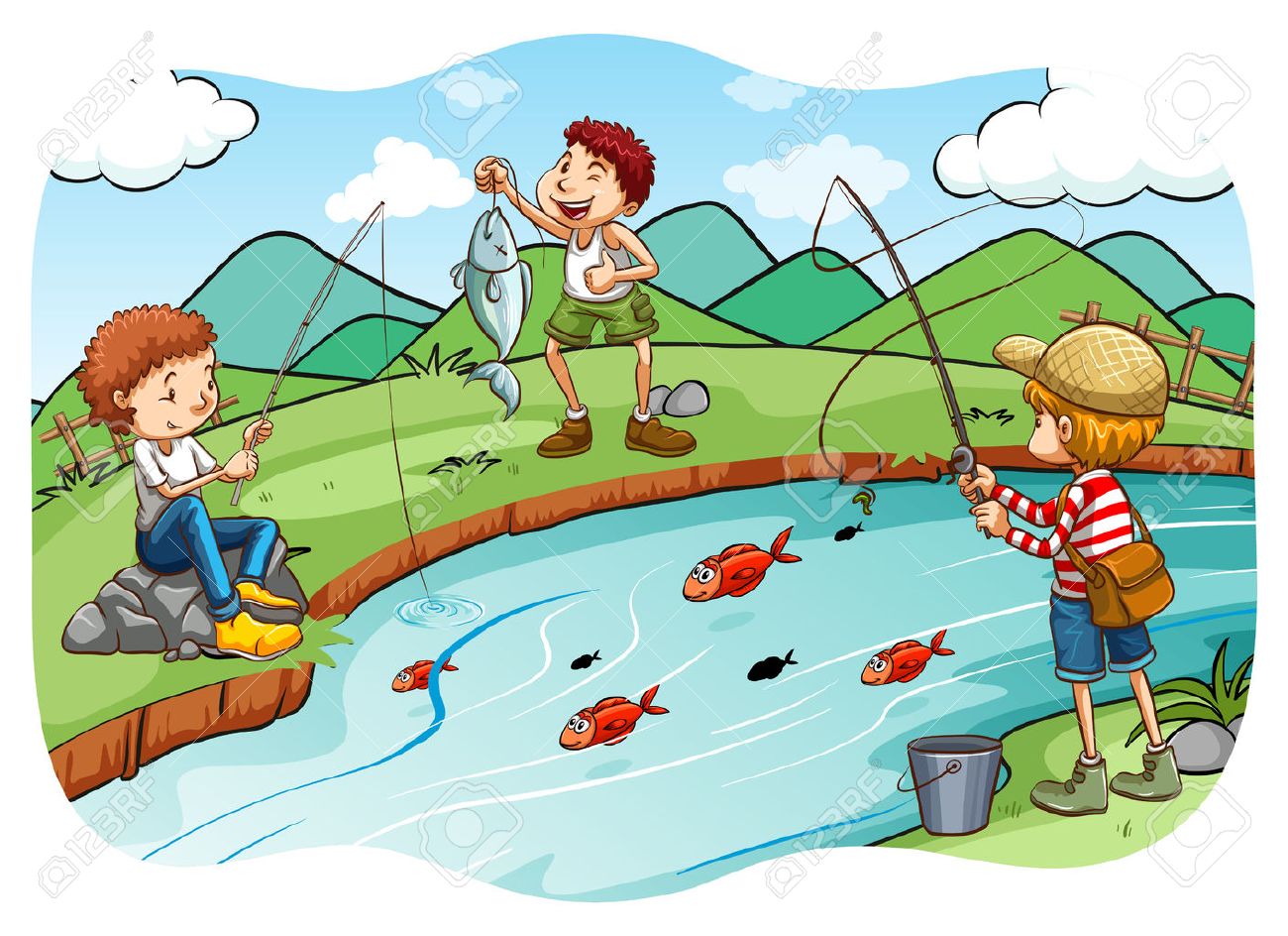Kids fishing clipart