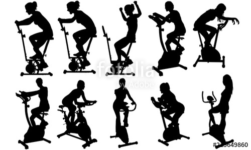 Woman exercycle silhouette.