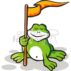 Cute cartoon frog holding flag clipart