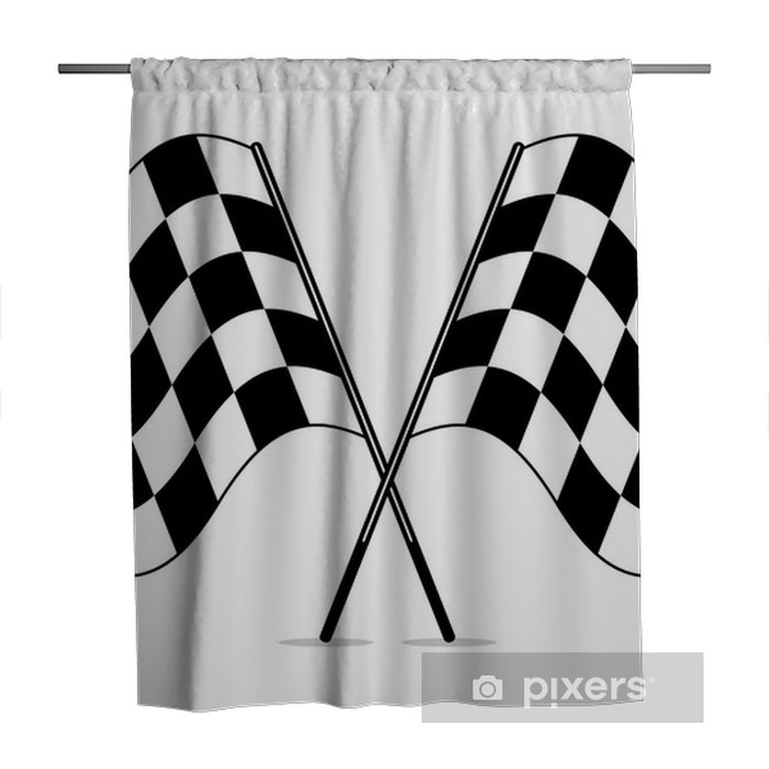 Vector black and white crossed racing checkered flags clipart Shower Curtain