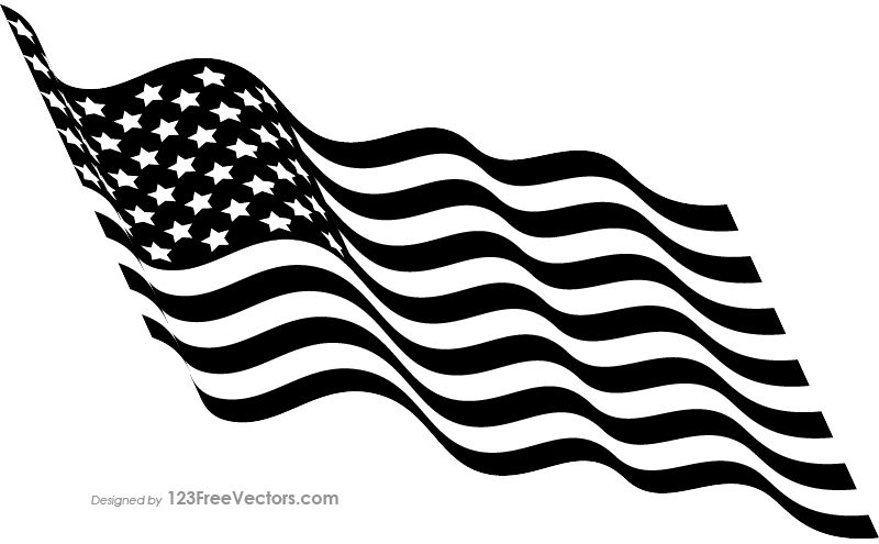 Black and White Waving American Flag