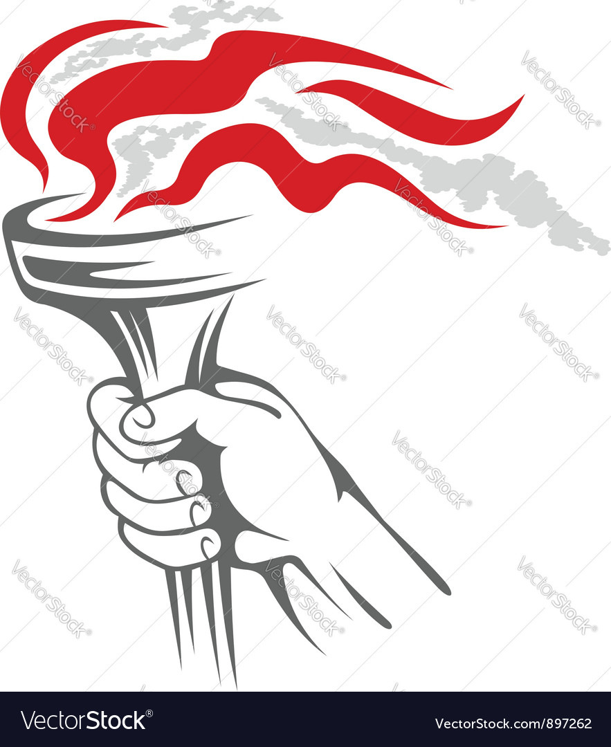 Flaming torch in people hand