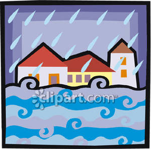 Rain and houses.