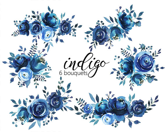 Indigo Aquarell floralen Design Kollektion Digital Clipart