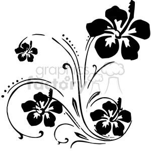 Black hibiscus floral swirl designs clipart