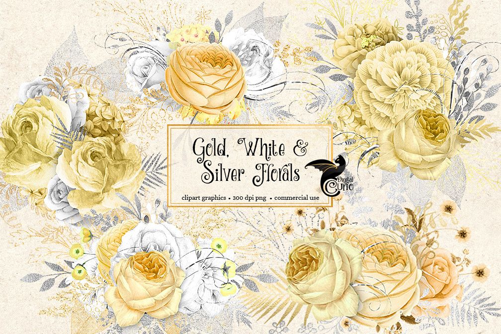 Gold, White and Silver Floral Clipart