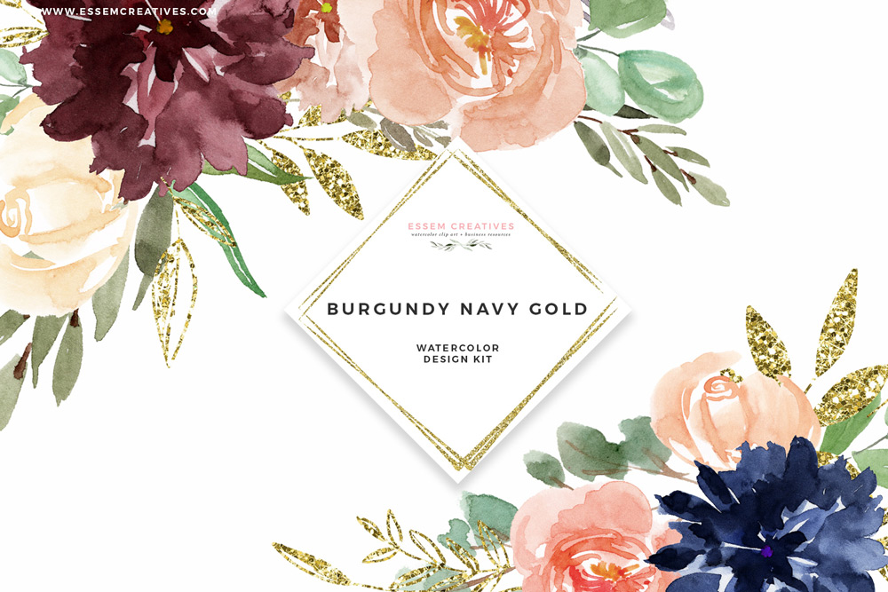 Burgundy navy gold.