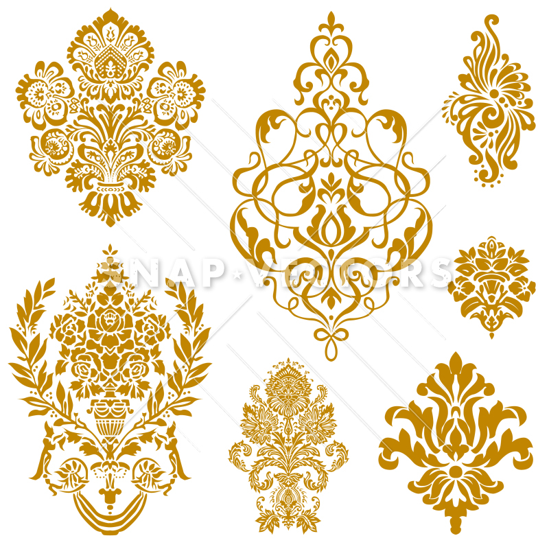 Vector Clipart Gold Damask and Floral Ornament Set