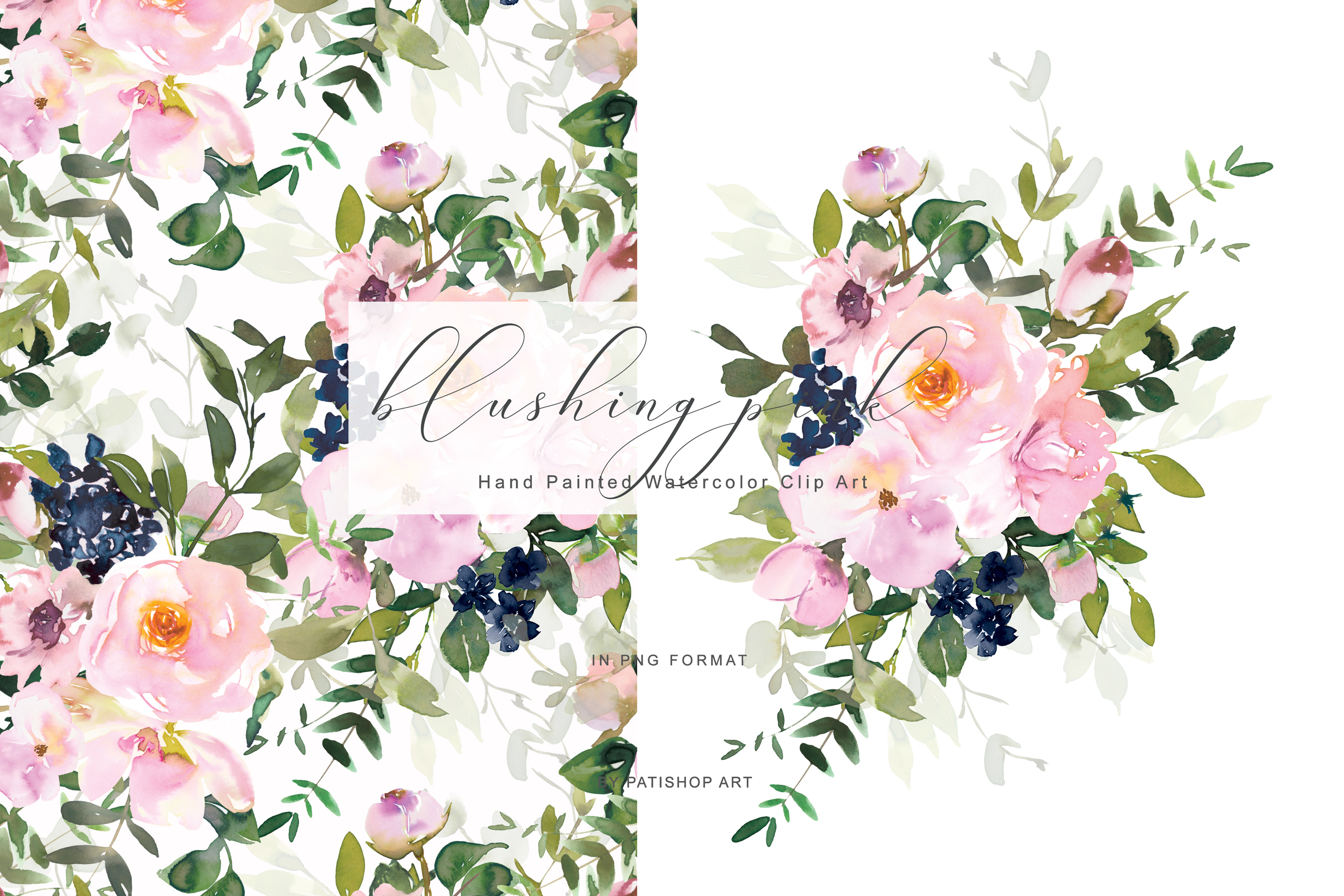 Romantic Watercolor Blush Floral Clipart Collection