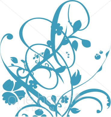 Blue Vine and Floral Flourish Clipart